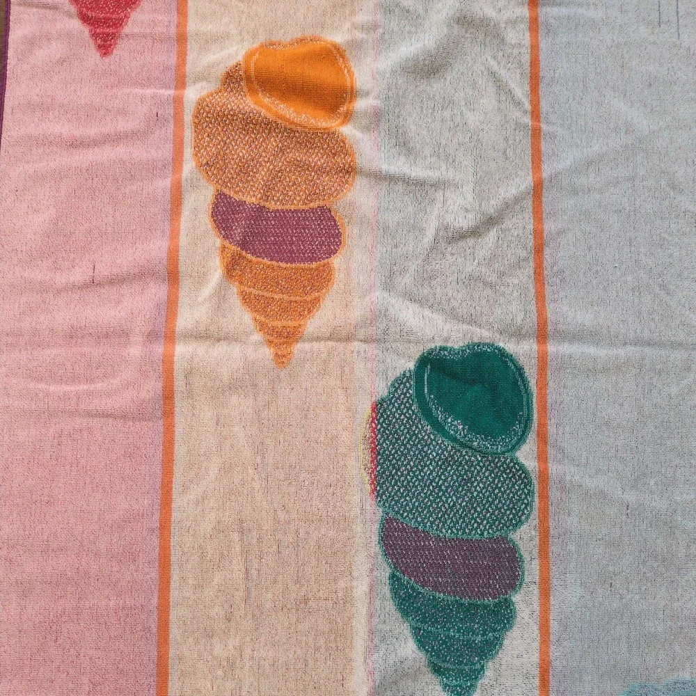Vintage Striped Sea Sheel Beach Towel Bold‎ Retro Coastal Funky Bright 28 x 52